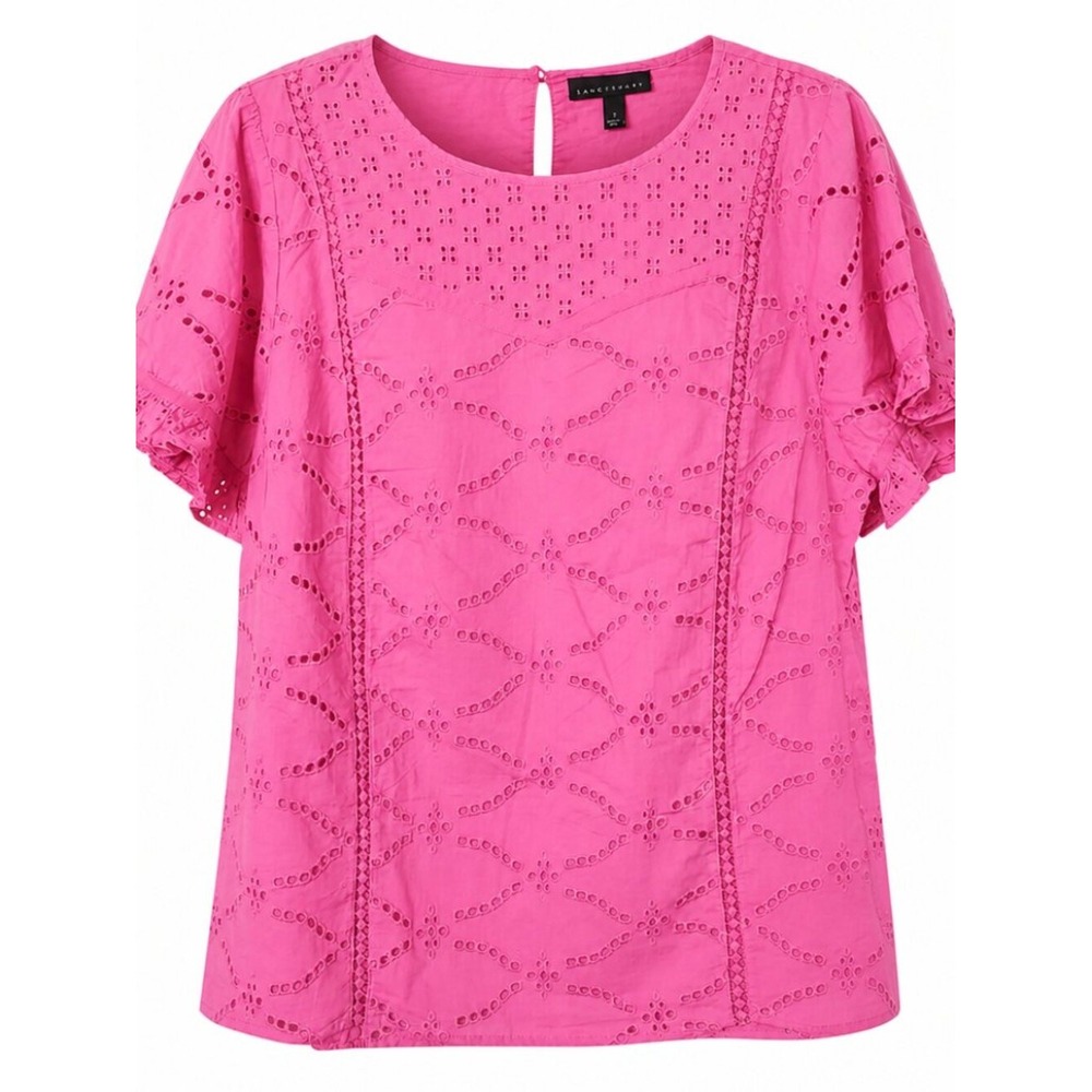 Lane Bryant Spring Vibrant NWT Size 12 Pink Eyelet Short Sleeve Cotton Blouse